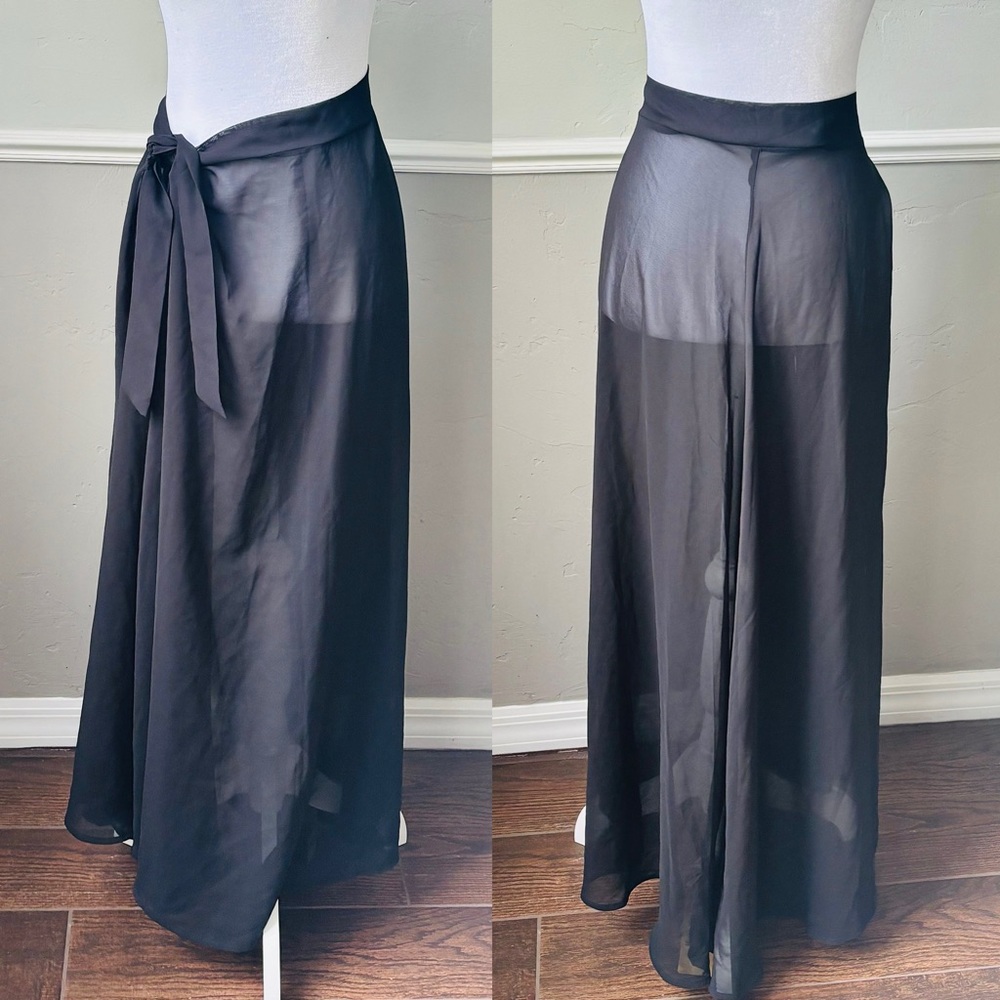Black Wrap Bathing Suit Coverup with Tie Front